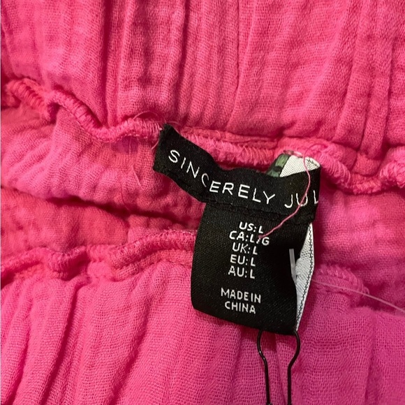 NWT Sincerely Jules pink textured wide leg high rise cropped pants size  large - Picture 13 of 13